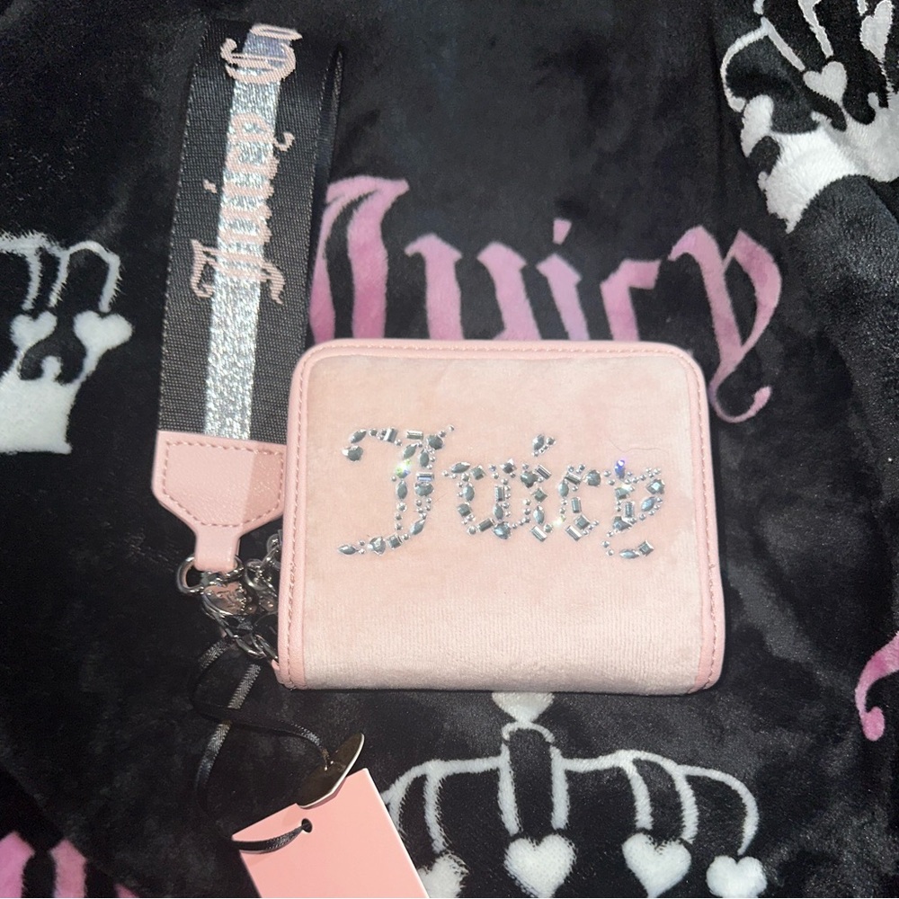 Juicy Couture Pink Wallet with Rhinestone Logo and strap